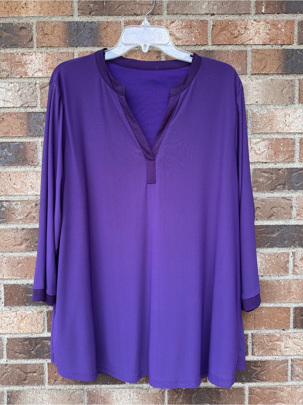 Women's Purple V-Neck Blouse with sheer liner underneath